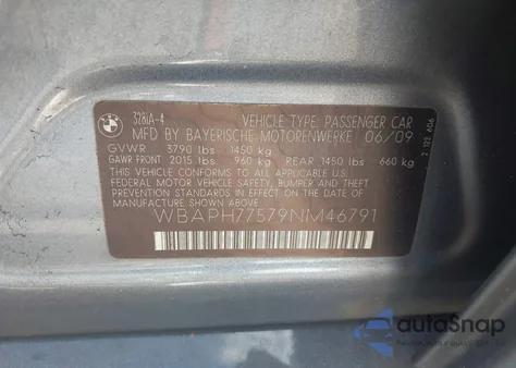 2009 BMW 328I z USA, uszkodzony, nr VIN WBAPH77579NM46791